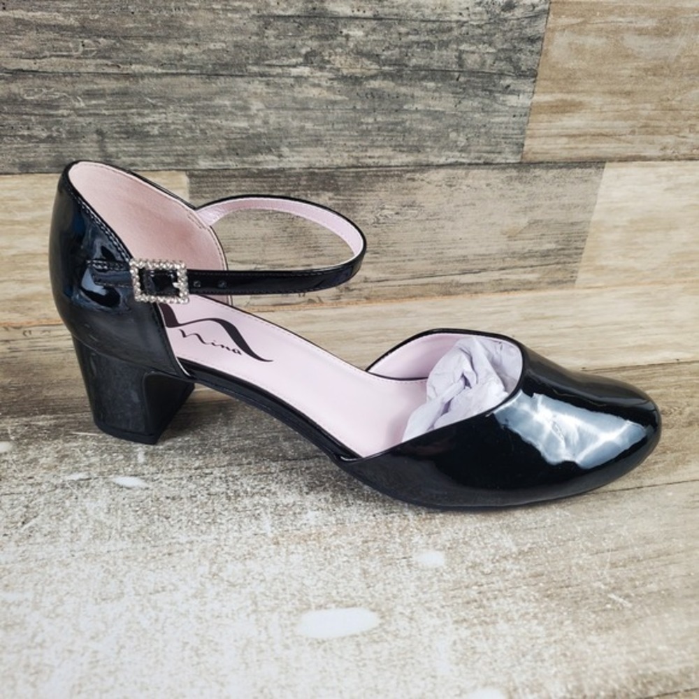 NINA Angee Womens Pump Sz 6 M Black Buckle Ankle Strap Block Heel